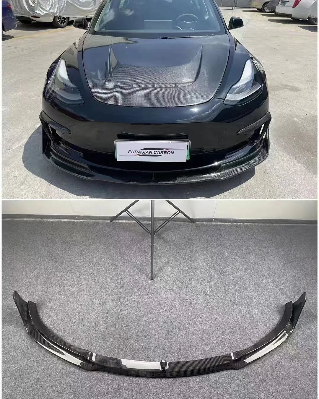 Tesla Model 3  Real Carbon Fiber Rear Diffuser and front Carbon Fiber Front Lip Spoiler.
